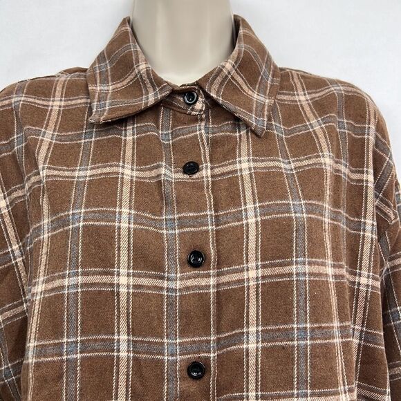 Hotouch Brown Plaid Button front flannel shirt NWT size medium - Picture 2 of 11